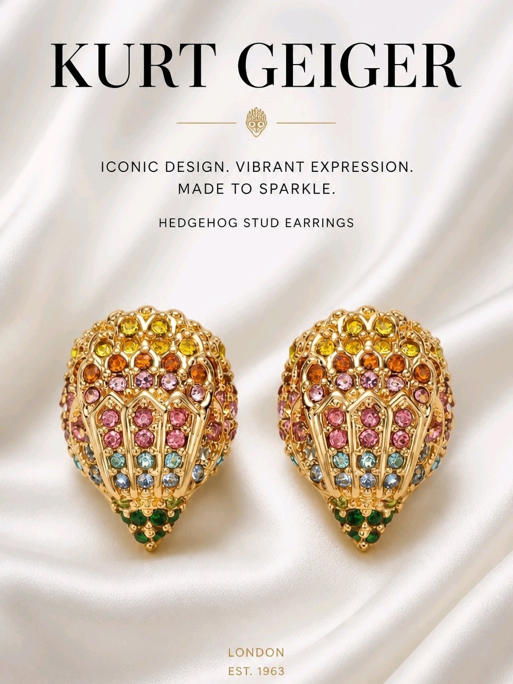 Kurt Geiger Gold Rainbow Multicolor Crystal Eagle  Earrings New